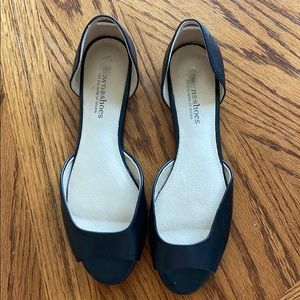 Black Leather Peep Toe Flat